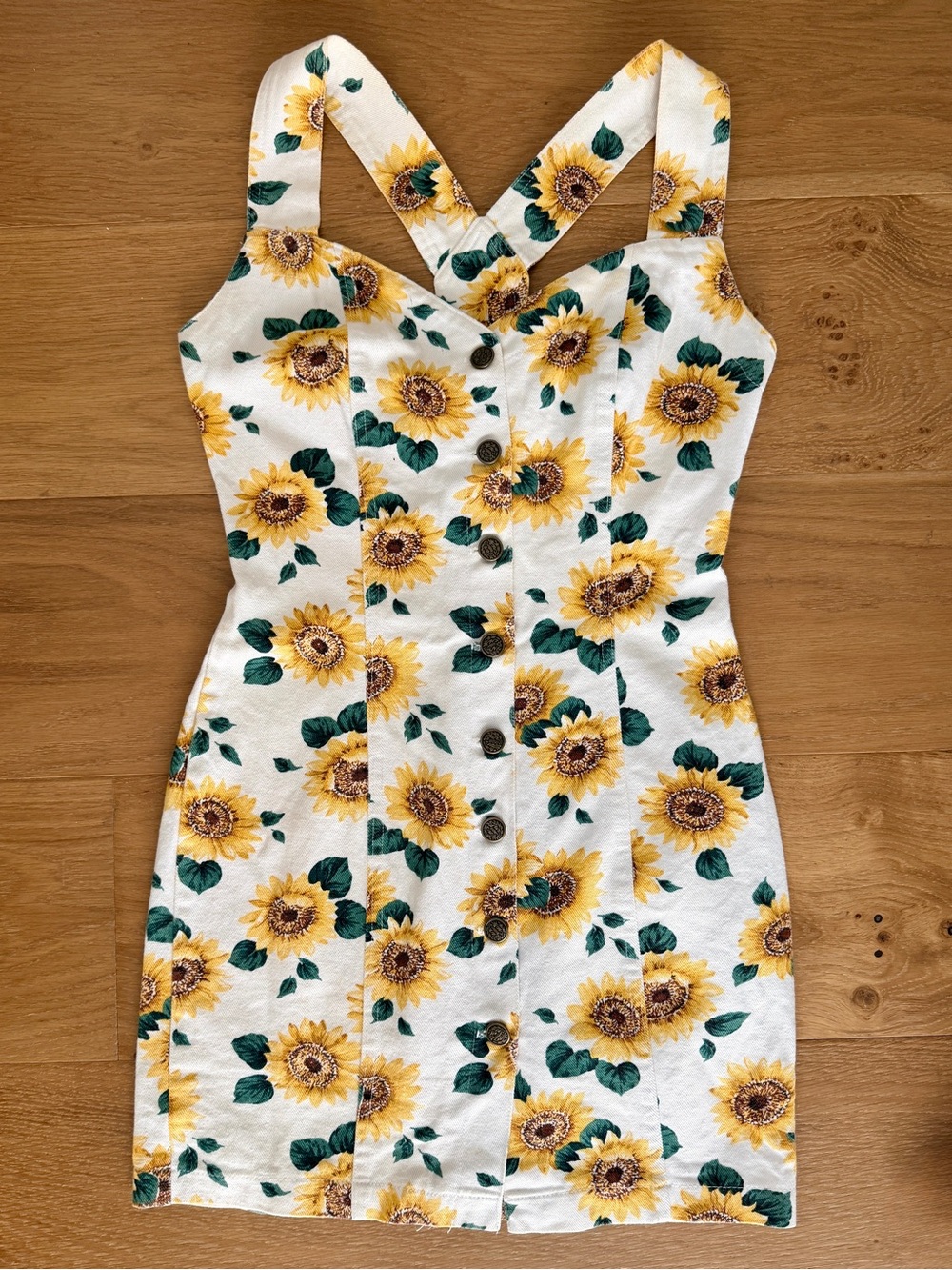 VTG 90s Sunflower Button Front Mini Dress Denim Canvas Small California Concepts